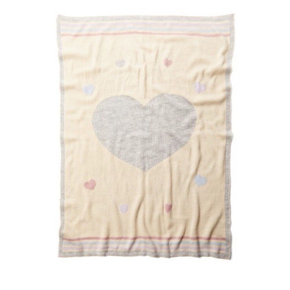New Tutu & Lulu Acrylic Baby Blanket Cream Knit Gray Heart+Pastel Colored Hearts
